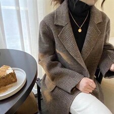 2021秋冬新款时尚简约西装口贴标休闲简约百搭百分百羊毛双面，女装西装，L·H·X