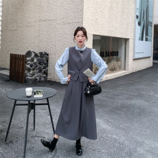 2026新款长袖衬衫+马甲+半身裙三件套套装，女装套装/套裙，纯色衣恋