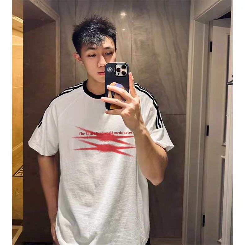 夏季美式高街重磅纯棉三条杠织带撞色男女短袖T恤ZD636-特P30,男装T恤,电商A486-1