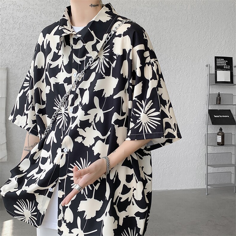 8XL-M夏威夷特大码冰丝垂感衬衫男度假风短袖复古花衬衣CS511P50,男装衬衫,电商D206-1