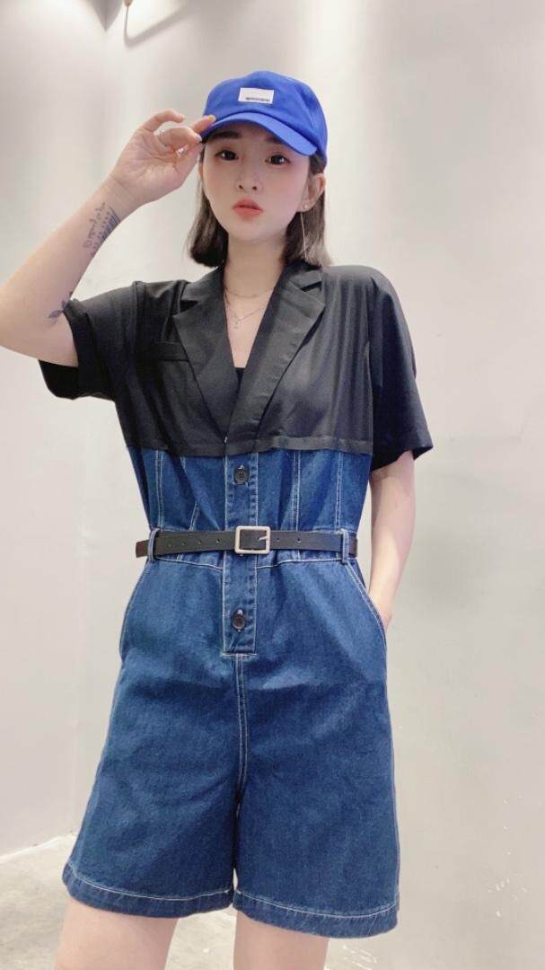 牛仔拼接连体裤，女装连体裤，主合