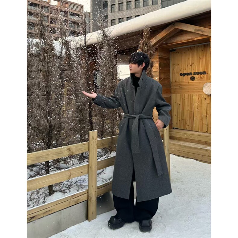已下单~2025新款垫肩毛呢大衣过膝长款收腰风衣外套Y976-P125,男装风衣,星座1004-3