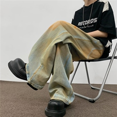 牛仔裤男士2024夏美式高街复古宽松垂感废土风拖地裤子RK1648-P51，男装牛仔裤，星座412-3