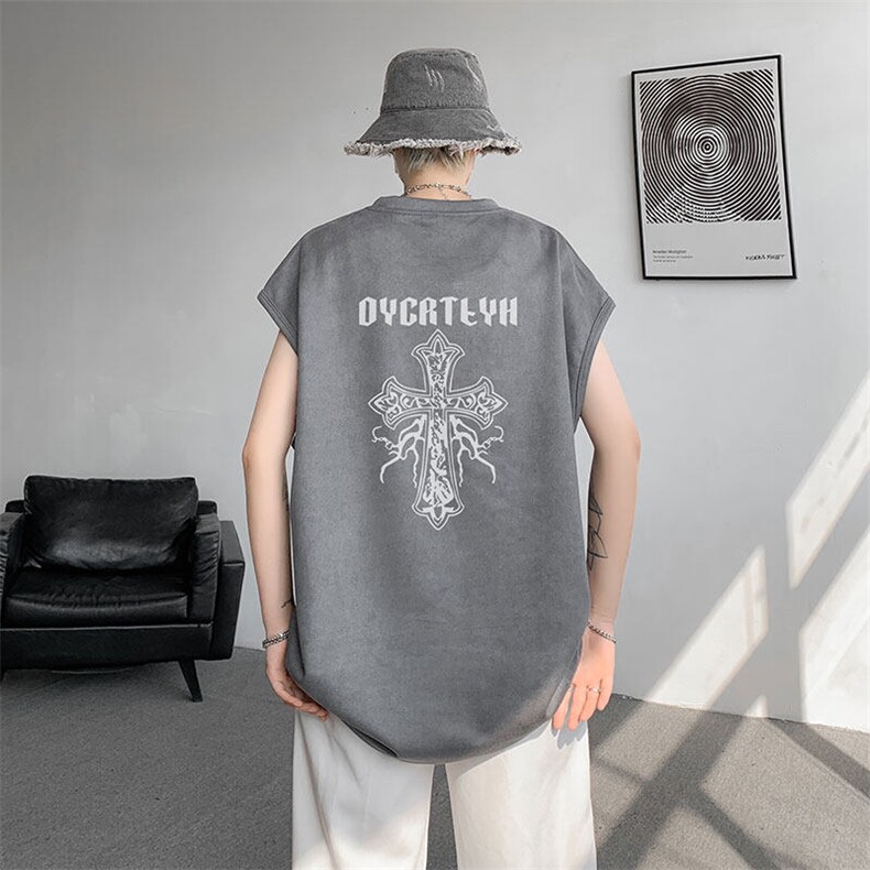 无袖背心男夏季新款港风宽松鹿皮绒圆领套头大码坎肩T9955-P25，男装背心/马甲，星座214-3