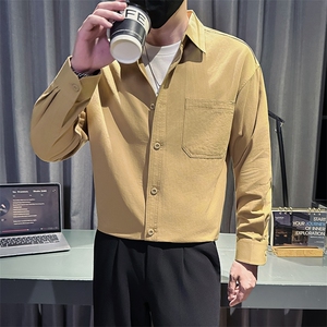 新款足货秋冬男士内搭外穿纯色长袖衬衫小伙主推衬衣C602P48控78图片