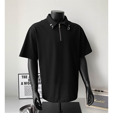 宽松短袖T恤港风华夫格金属扣polo衫半拉链男25XT77309特批32，男装T恤，电商A042