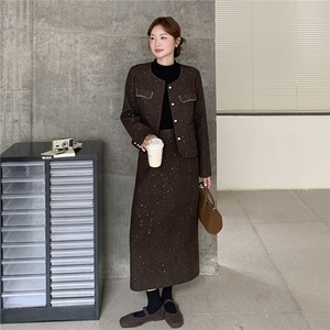 现货-高级感时尚套装2025年秋冬新款加厚夹棉气质两件套套装女,秋季女士服装搭配图片