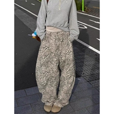 美式辣妹复古豹纹印花低腰牛仔裤女2025春款设计感宽松阔腿长裤潮，男装牛仔裤，星座506A