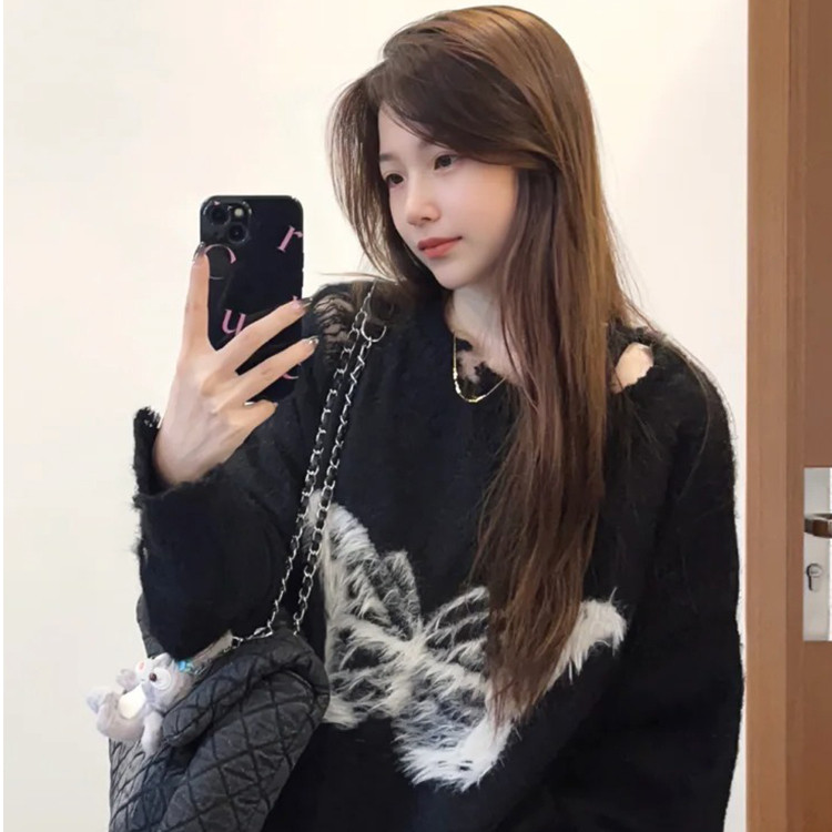 MM119-P65美式慵懒风蝴蝶结破洞露肩针织衫毛衣上衣,男装针织衫/毛衣,星座617A-2