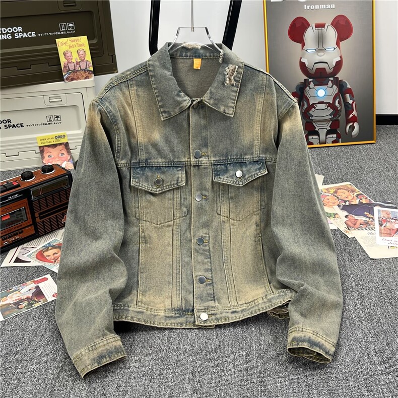 男士水洗复古牛仔外套男潮牌春秋款2025新款美式工装夹克A045/P60图片
