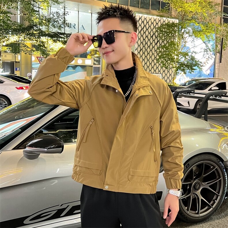 潮青少年拉链长袖工装夹克男款春秋季痞帅外套标准款纯色PX9115,男装夹克,星座506
