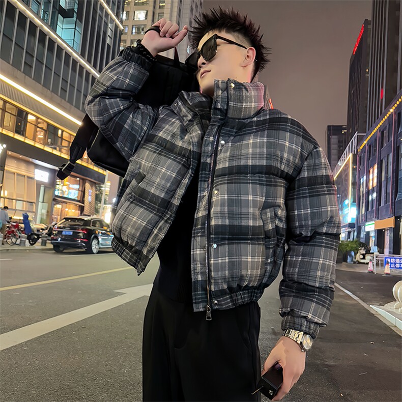 AY155/P138控178冬季社会小伙立领百搭复古格子短款棉服男图首2,男装棉衣,星座305B-1