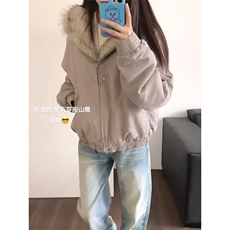 现货高品质美式高街冬季重磅硬挺短款座山雕毛领棉衣男女加厚外套，男装棉衣，电商A443