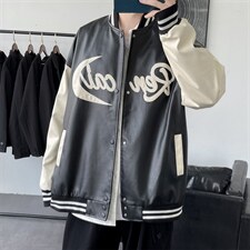 JK9119-P85皮夹克棒球服绣花秋季潮流百搭韩版宽松大码休闲外套图片
