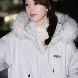 赵露思同款大毛领派克羽绒棉服女新款冬季厚工装棉袄B68-P88图片