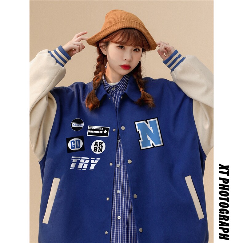 中性风 23春季潮流潮牌贴标印花翻领棒球服夹克外套G603P85控108图片