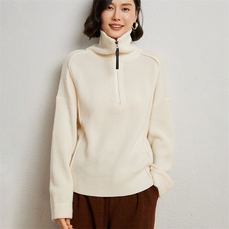 时尚潮流羊毛2024年秋季山羊绒7GBC同款半拉链元宝针羊毛衫,女装羊绒衫,臻维羊绒