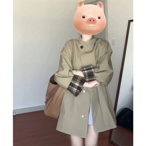 【原版做法】早秋卡其色风衣外套女2025春秋新款中长款小个子大衣图片