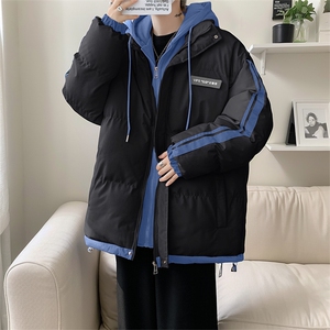 棉服男冬季新款港风宽松假两件连帽棉衣MF8587-特P78图片