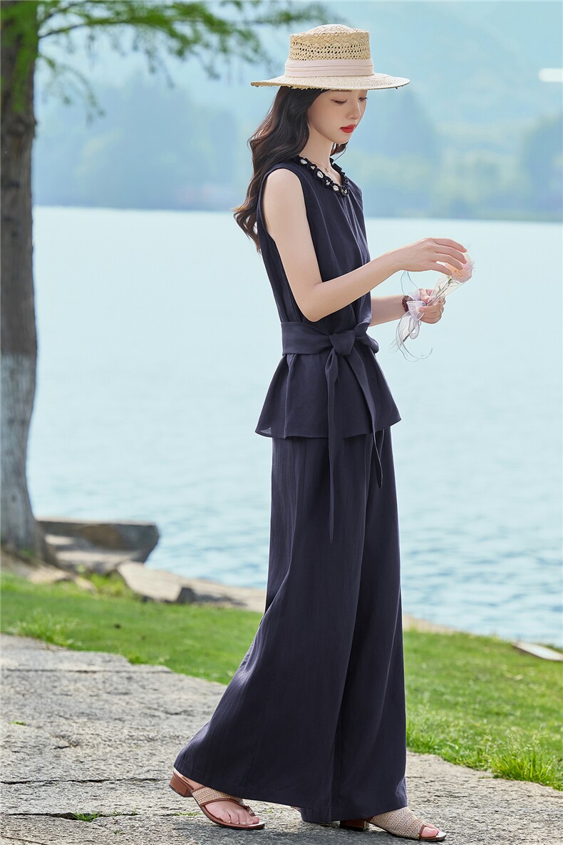 2026夏装麻料新款简约时尚休闲套装两件套,女装套装/套裙,美沁