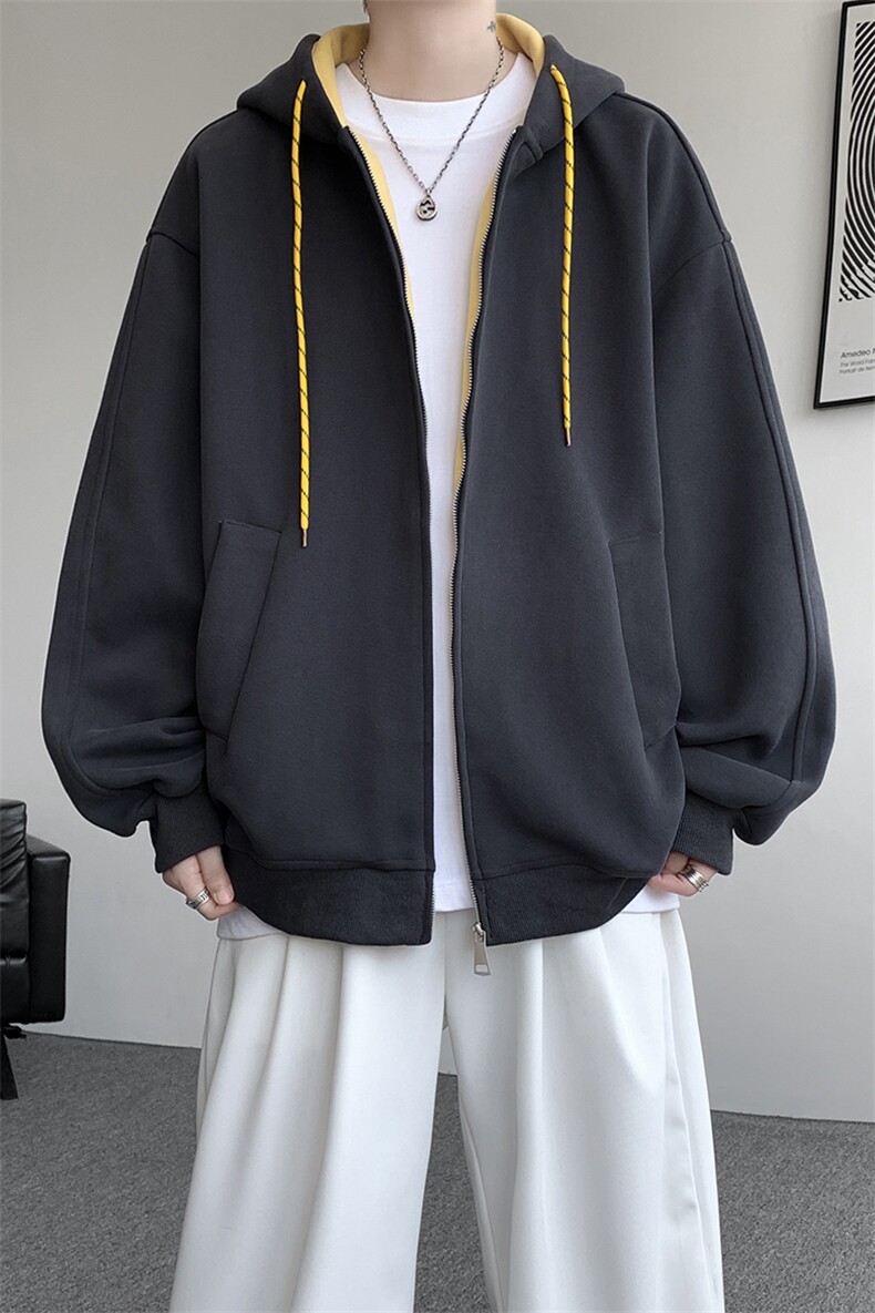 8XL-M秋连帽卫衣男宽松休闲纯色拉链开衫外套拼色帽衫运动WY27P65,女装短外套,电商D206-1