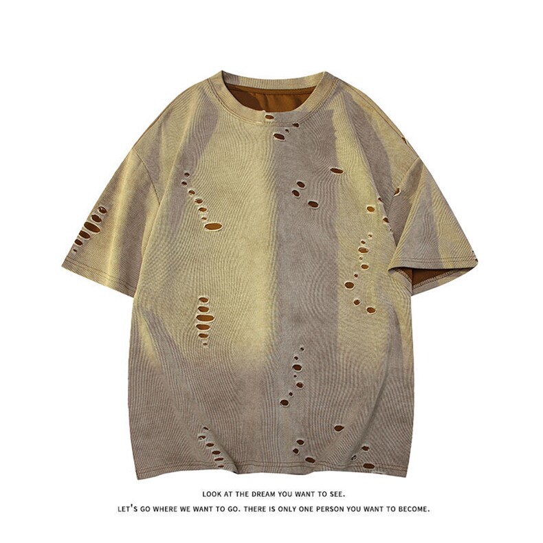 美式破洞短袖T恤男夏季潮牌半袖衣服宽松重磅体恤衫T3650-特价P33,男装T恤,电商A007