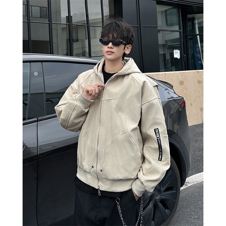 帆布座山雕短款夹克外套男春秋解构高级感连帽棒球JK3002-P95,男装夹克,星座302B