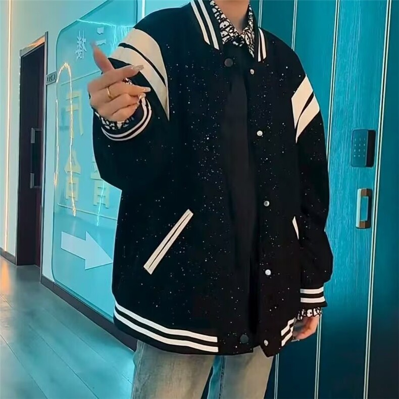 WT41-P54 美式复古撞色棒球服经典百搭潮牌宽松休闲情侣夹克外套图片