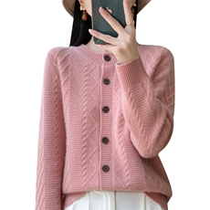 长袖纯色2024年秋季羊毛圆领单排扣针织衫，女装羊毛衫，大美人包芯纱店