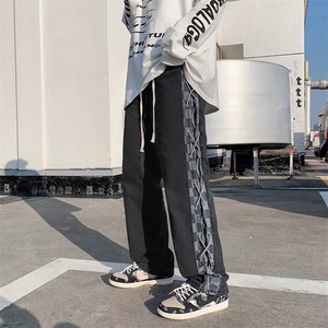 hiphop炸街裤子高街ins潮美式牛仔裤系绳男A91P48图片