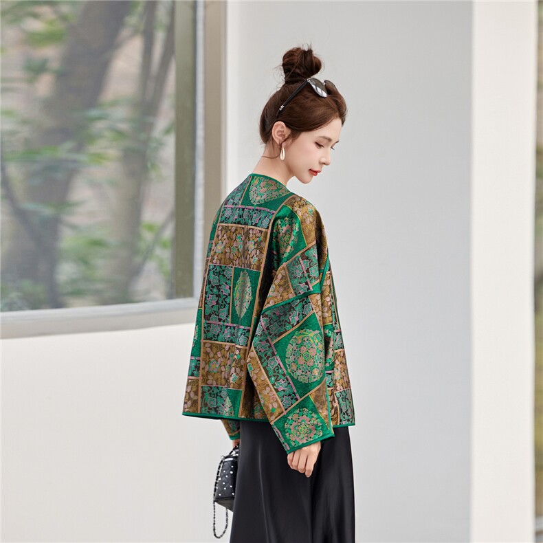 中古风女士真丝宋锦提花外套高端大方,女装短外套,素月