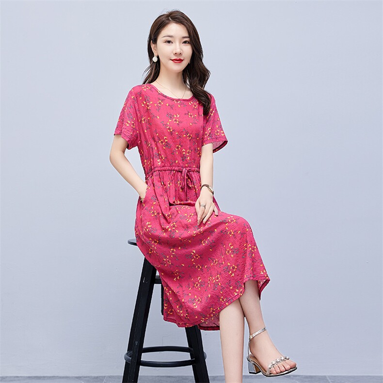 连衣裙2022年夏季潮流舒适简约时尚中长款圆领碎花,女装连衣裙,贵人树