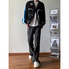 B221美式ins高街暗黑重工艺宽松微喇牛仔裤LK23128-P60控78，男装牛仔裤，电商B221