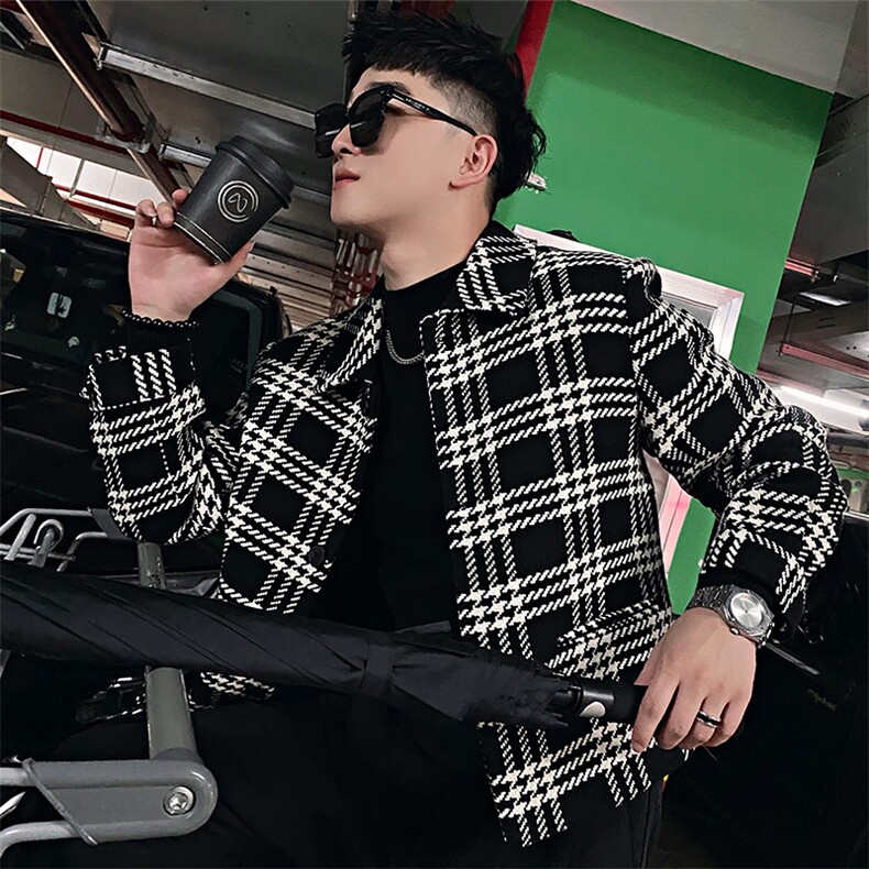 AF19/P115控155/秋季社会小伙格子流行毛呢修身夹克外套男图首2,男装夹克,星座305B-1