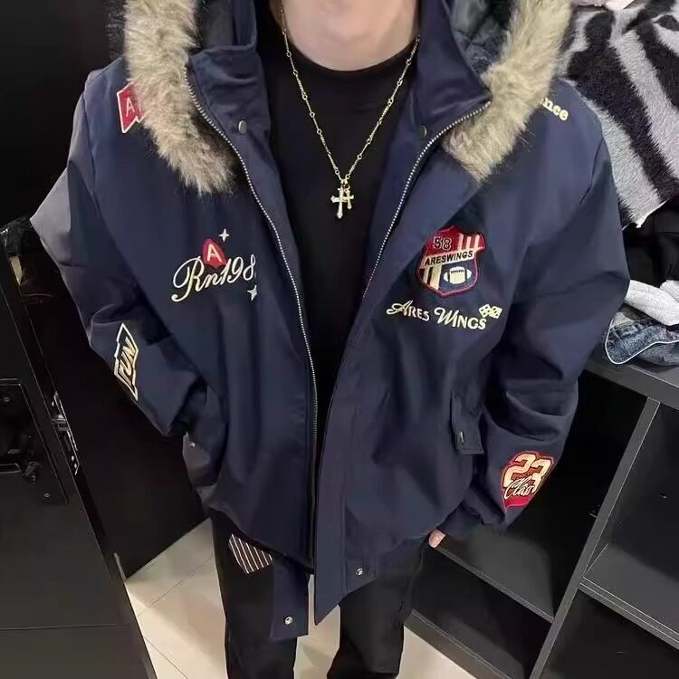 美式复古刺绣徽章座山雕棉衣外套男女冬季小众保暖夹克,男装夹克,星座506A