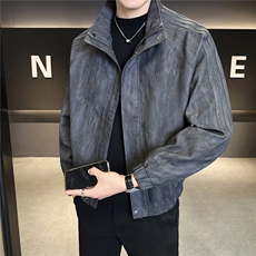 2026新款春季美式复古皮衣外套男款立领机车皮夹克A313-2597-P165，男装夹克，电商A313