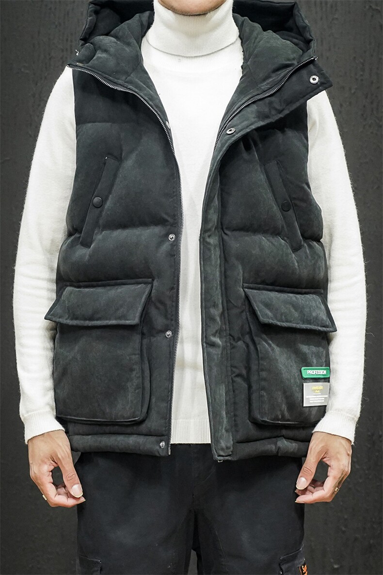(模特黑墙）冬季男士加棉加厚连帽桃皮绒棉马甲MJ912P75,男装背心/马甲,电商A089-1