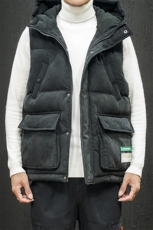 (模特黑墙）冬季男士加棉加厚连帽桃皮绒棉马甲MJ912P75，男装背心/马甲，电商A089-1