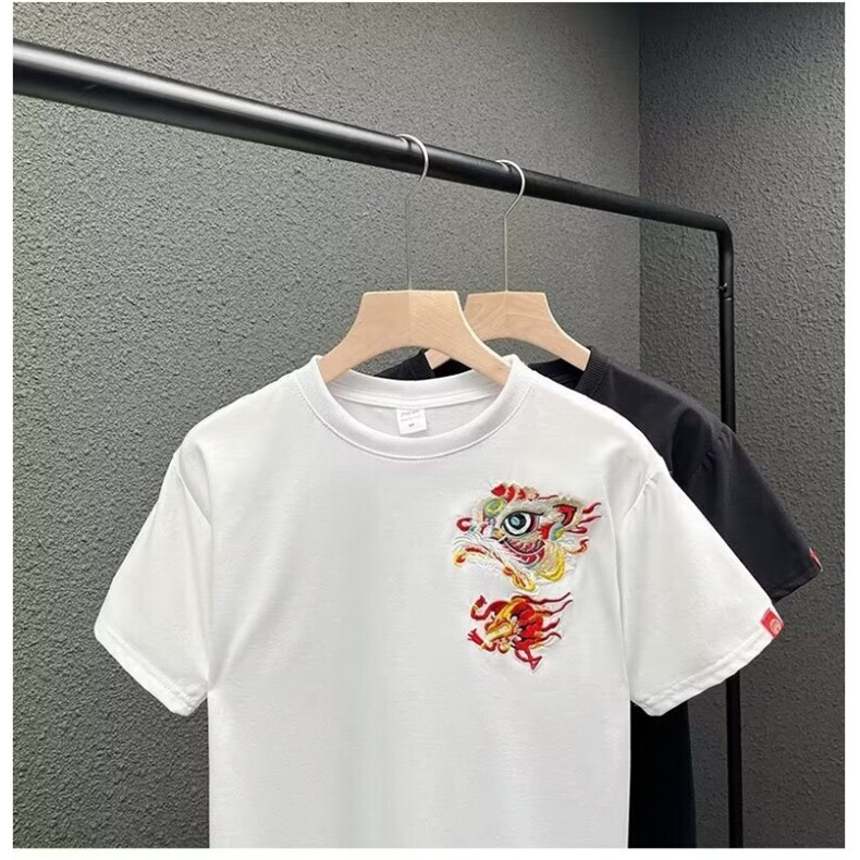 夏季重磅纯棉刺绣短袖T恤衫男生青年高品质时尚休闲T恤上衣,男装T恤,星座1013
