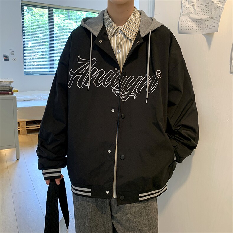 字母刺绣棒球服外套韩版潮流秋季百搭bf假两件连帽夹克W1521-P59,男装夹克,星座512-2