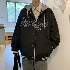 字母刺绣棒球服外套韩版潮流秋季百搭bf假两件连帽夹克W1521-P59，男装夹克，星座512-2