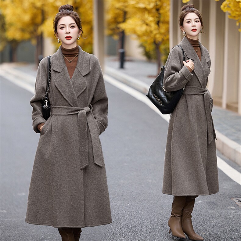 港风气质简约双面羊绒大衣女中长款2025冬新款时尚高级感毛呢外套，女装双面呢大衣，关键词