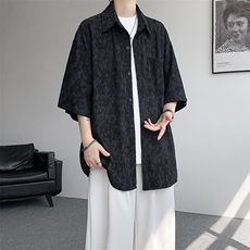 8XL-M肌理褶皱冰丝短袖衬衫男夏薄款半袖防晒衬衣外套DC28010P45，男装衬衫，电商B312