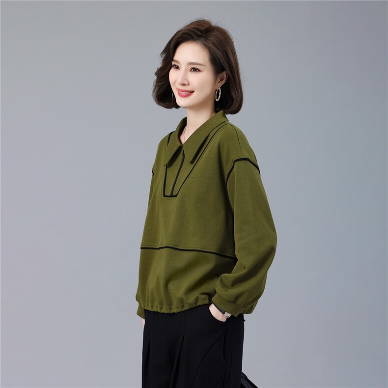 中年妈妈翻领卫衣女秋2026新款半拉链宽松大码洋气休闲上衣图片