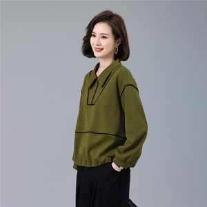 中年妈妈翻领卫衣女秋2026新款半拉链宽松大码洋气休闲上衣图片