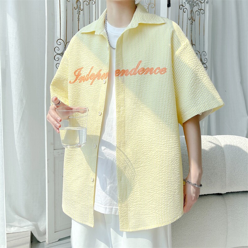 2025夏季新款旋律风车大码条纹印花短袖衬衫M-5XHC25302-P35,男装衬衫,电商A022
