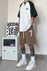 港风重磅320G纯棉水洗做旧休闲裤卫裤A014-DY2327-P45控58，男装休闲裤，电商A014