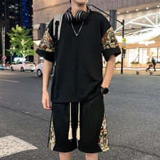 光版二开男士休闲运动套装刺绣小熊T恤短裤一套A266-TZ88580-P50，男装T恤，电商A266