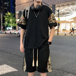 光版二开男士休闲运动套装刺绣小熊T恤短裤一套A266-TZ88580-P50图片