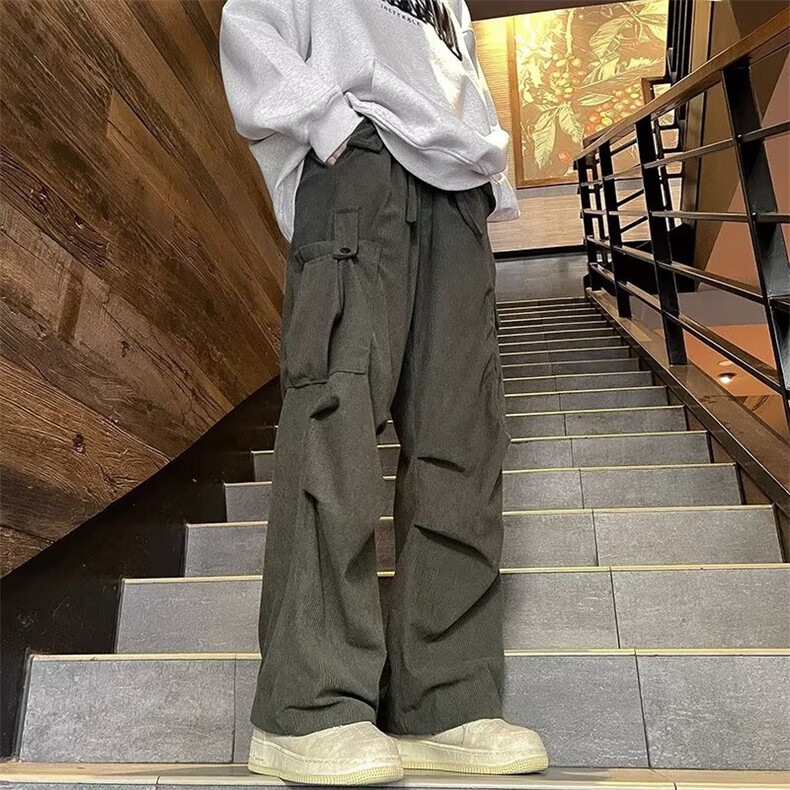 灯芯绒工装裤男士春秋宽松直筒裤子潮流港风阔腿休闲长裤K37-P45,男装休闲裤,星座1109-3